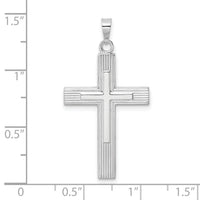 14k White Gold Polished Solid Striped Double Cross Pendant