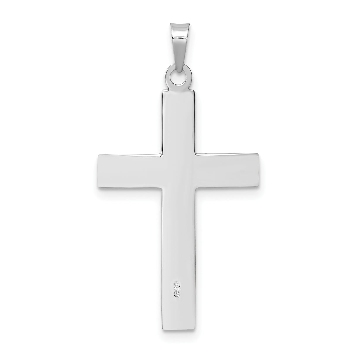 14k White Gold Polished Solid Striped Double Cross Pendant