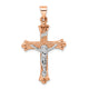 14k Rose and White Gold Polished Fleur de Lis INRI Hollow Crucifix