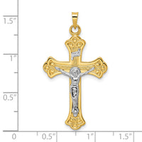 14k Two-tone Polished Solid INRI Fleur de Lis Crucifix Pendant