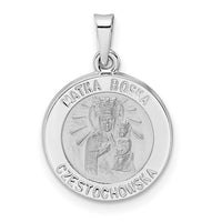 14k White Gold Polished and Satin Hollow Matka Boska Medal Pendant