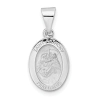 14k White Gold Polished and Satin Hollow Oval St Anthony Medal Pendant