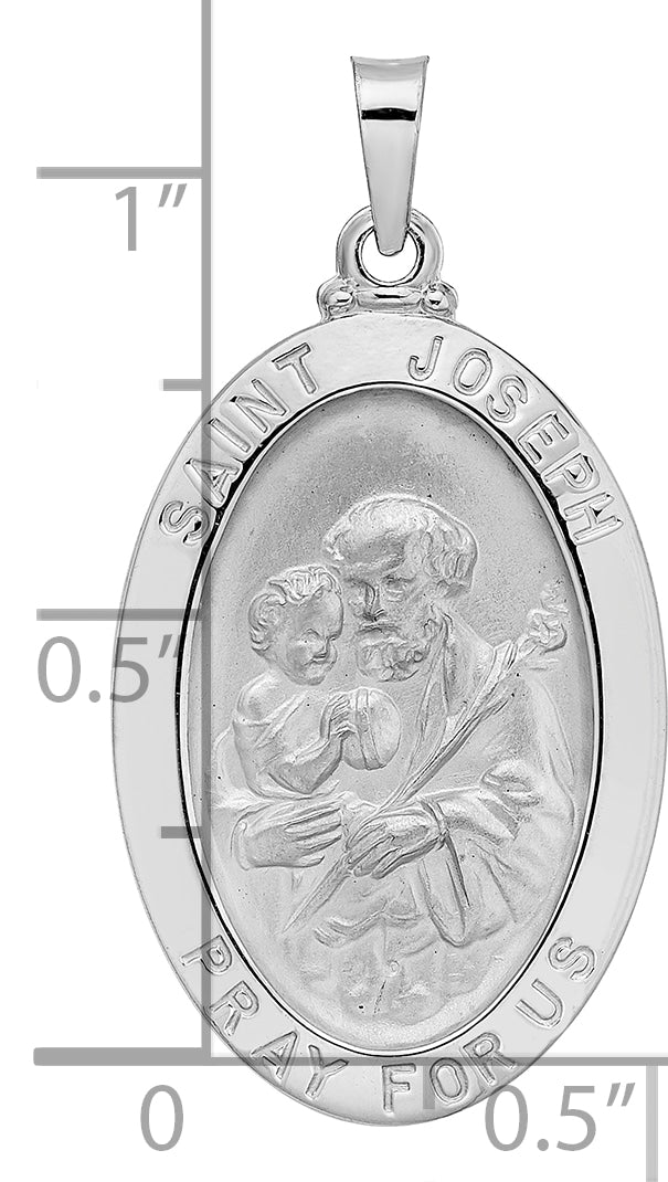 14k White Gold Polished Saint Joseph Oval Solid Medal Pendant