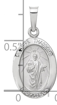 14k White Gold Polished and Satin Hollow Oval St Jude Thaddeus Medal