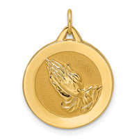 14k Polished and Satin Solid Praying Hands Disc Pendant