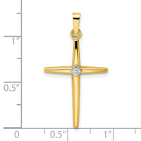14k Two-tone Polished Solid Diamond Shape Center Cross Pendant