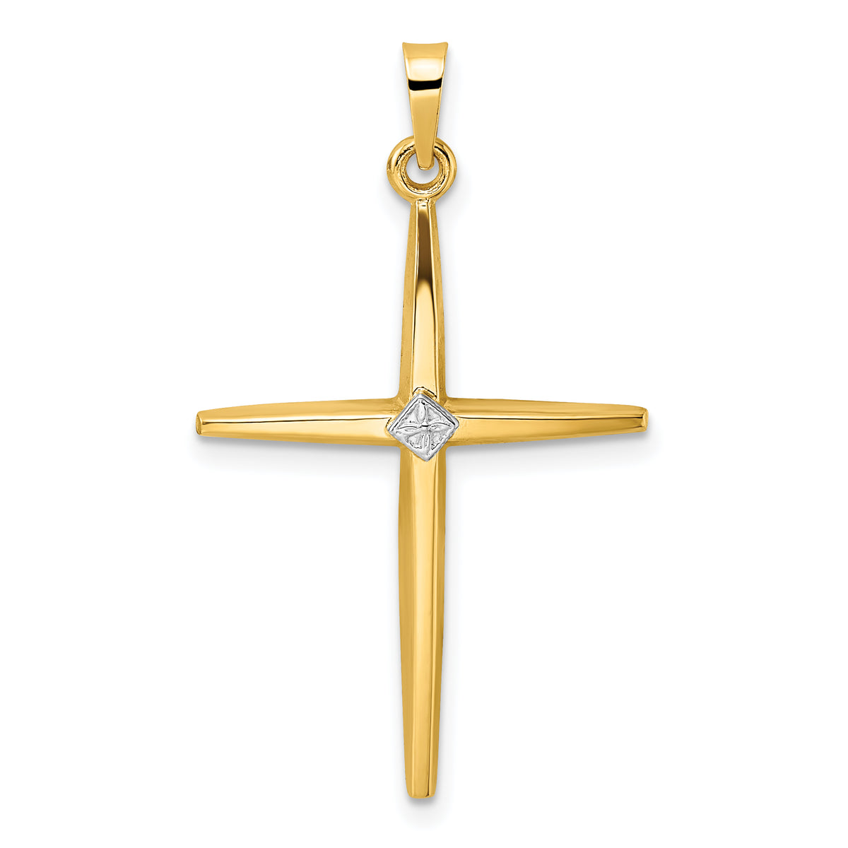 14k Two-tone Polished Solid Diamond Shape Center Cross Pendant