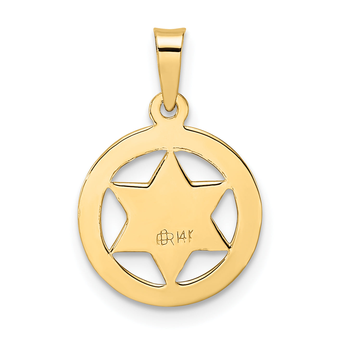 14k Polished and Textured Solid Star of David in Frame Pendant