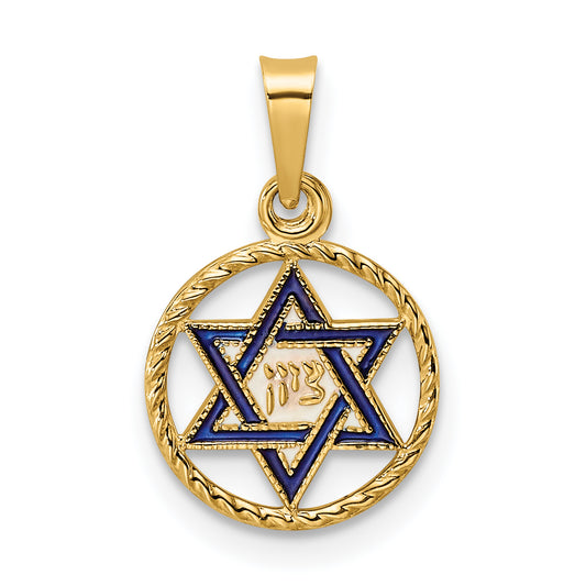 14k Polished Solid Enameled Star of David in Frame Pendant