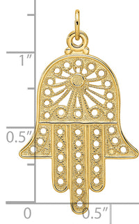 14k Polished Solid Filigree Hamsa Pendant
