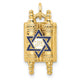 14k Polished Solid Torah and Enameled Star of David Pendant