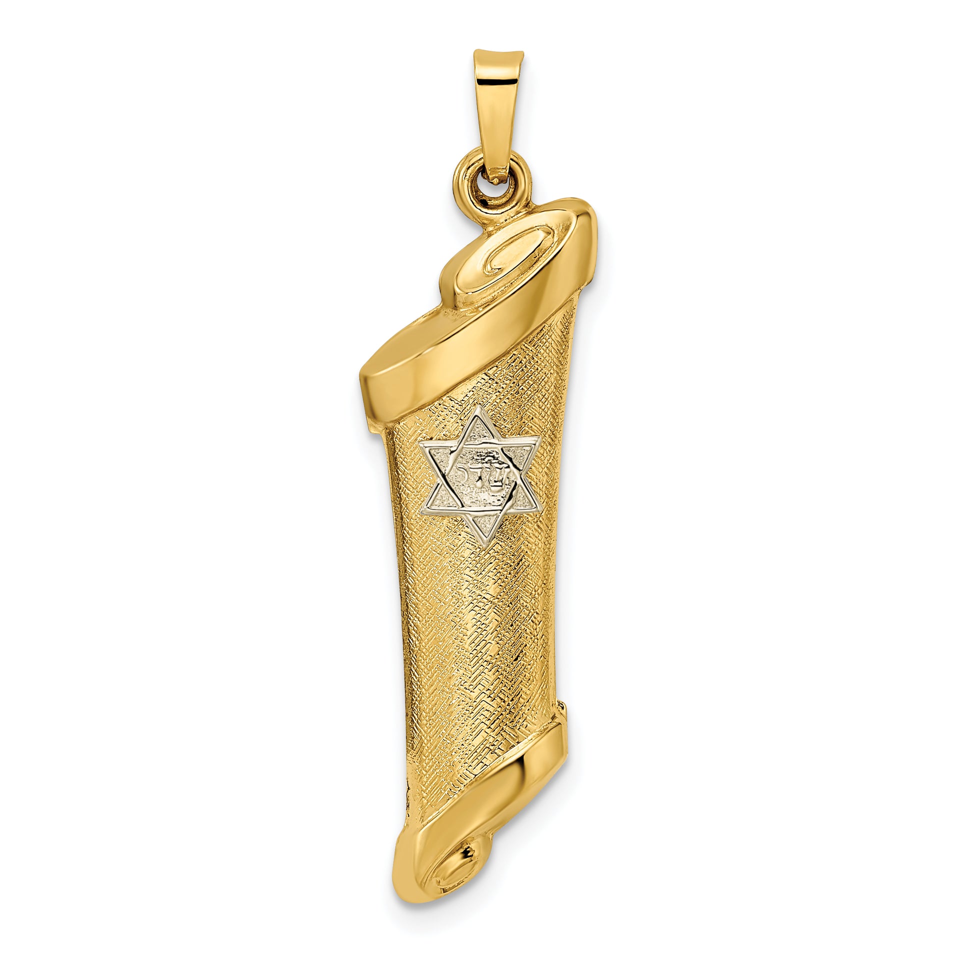 14k Two-tone Hollow Torah Scroll and Star Pendant