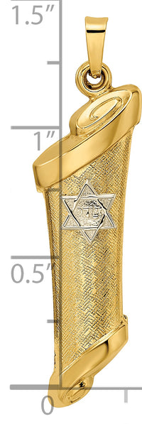 14k Two-tone Hollow Torah Scroll and Star Pendant