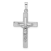 14k White Gold Polished Solid Striped Crucifix Pendant