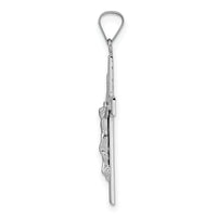 14k White Gold Polished Solid Striped Crucifix Pendant