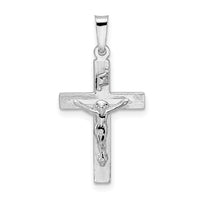 14k White Gold Polished Solid INRI Striped Crucifix Pendant