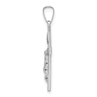 14k White Gold Polished Solid INRI Striped Crucifix Pendant