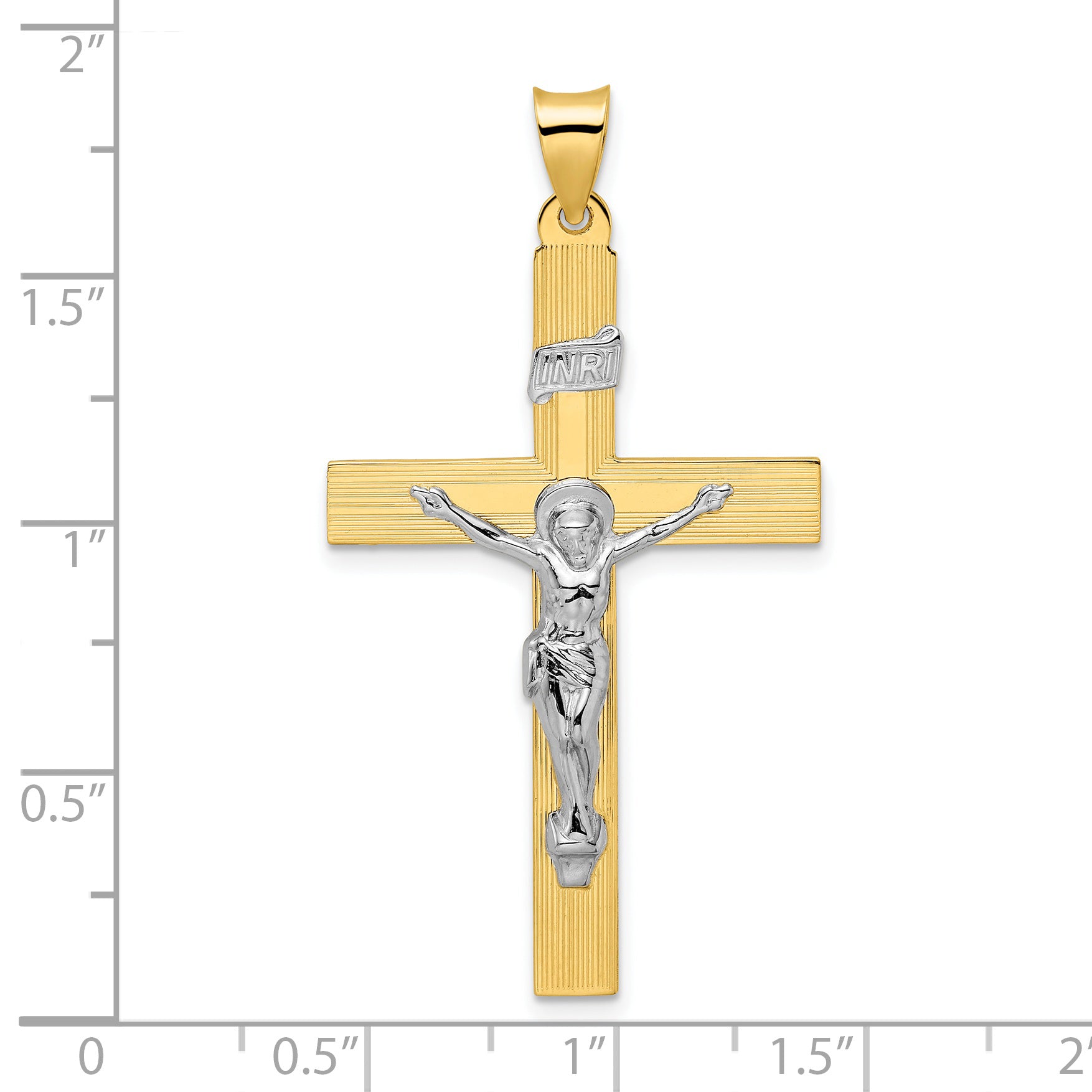 14k Two-tone Polished Solid INRI Crucifix Cross Pendant
