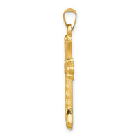 14k Hollow Fleur De Lis Cross Pendant