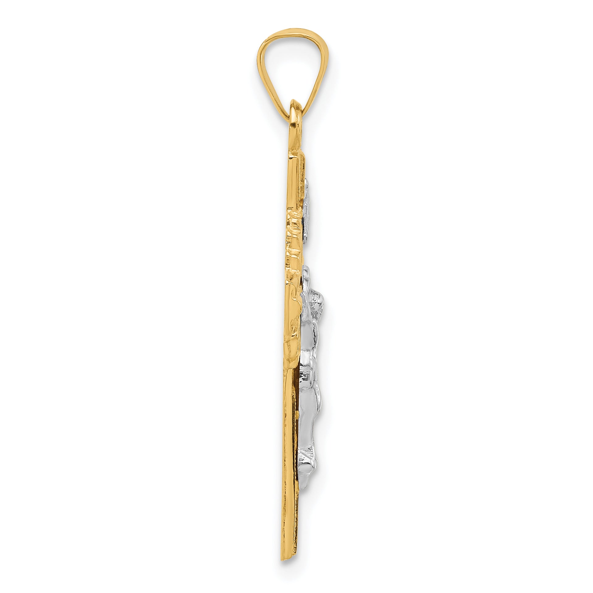 14k Two-Tone Hollow INRI Crucifix Pendent