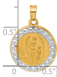 14K and White Rhodium Hollow Our Guardian Angel Medal