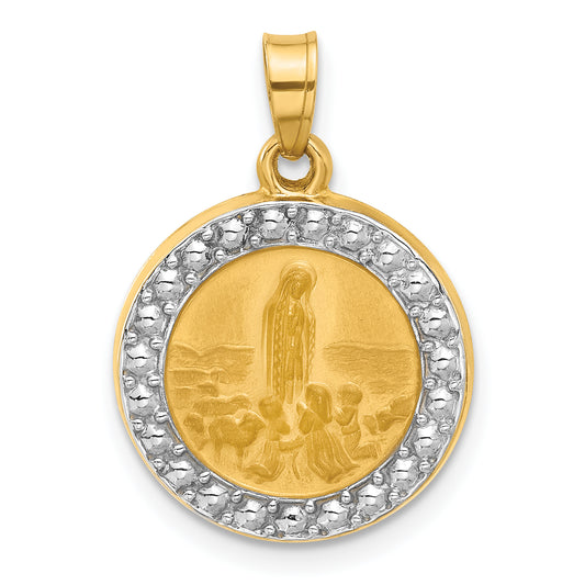 14k with Rhodium Satin and Polished St Anthony Medal Round Pendant