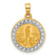 14k with Rhodium Satin and Polished St Anthony Medal Round Pendant