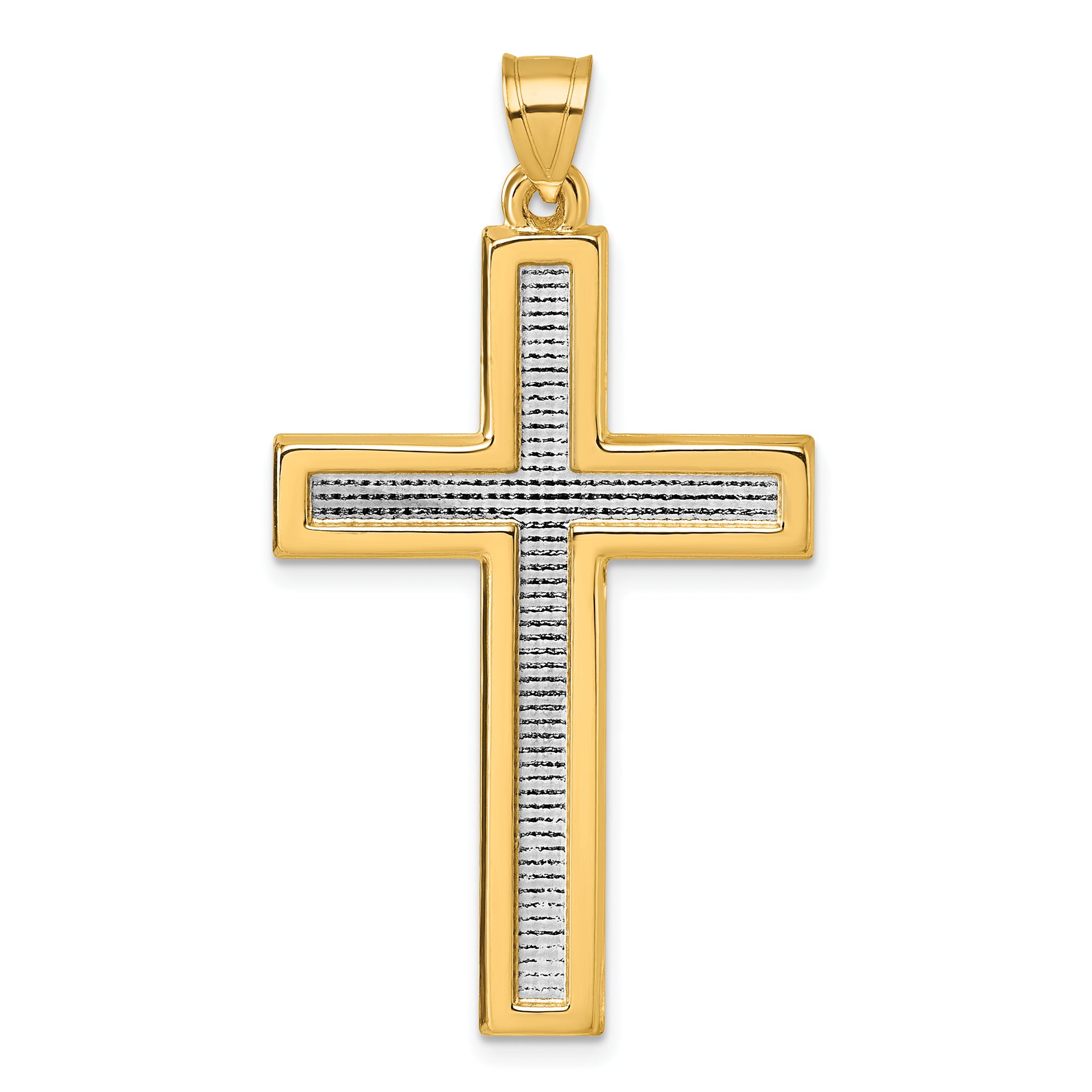 14k with White Rhodium Polished Religious Cross Pendant
