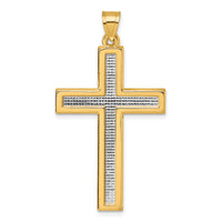 14k with White Rhodium Polished Religious Cross Pendant