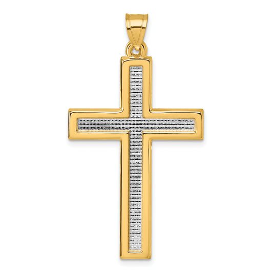 14k with White Rhodium Polished Religious Cross Pendant