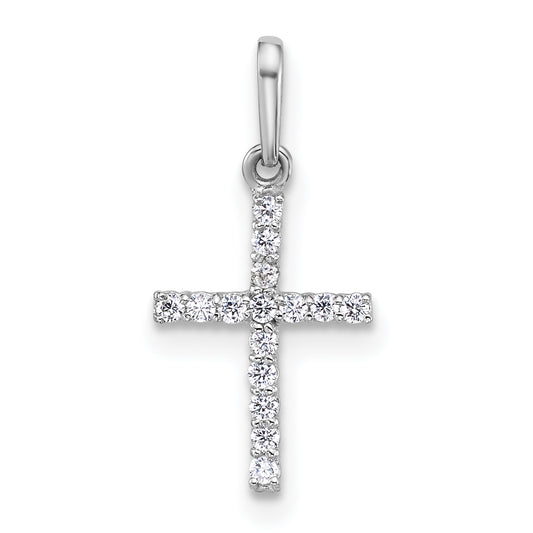 14k White Gold Polished CZ Cross Pendant