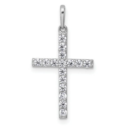 14k White Gold Polished CZ Cross Pendant