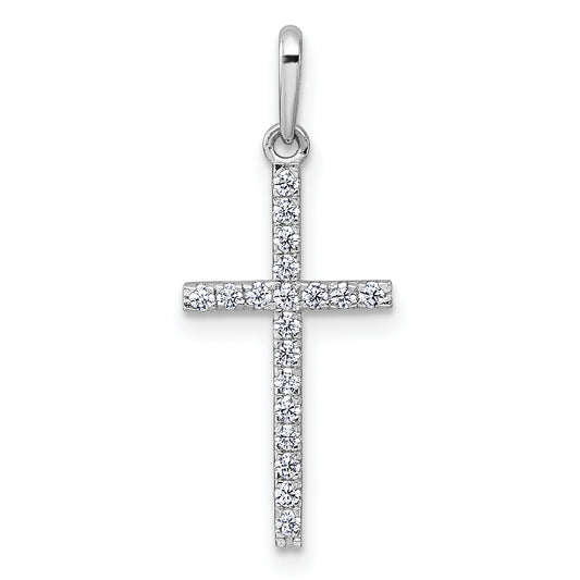 14k White Gold Polished CZ Cross Pendant