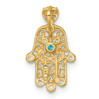 14k Polished White and Blue CZ Hamsa Chain Slide Pendant