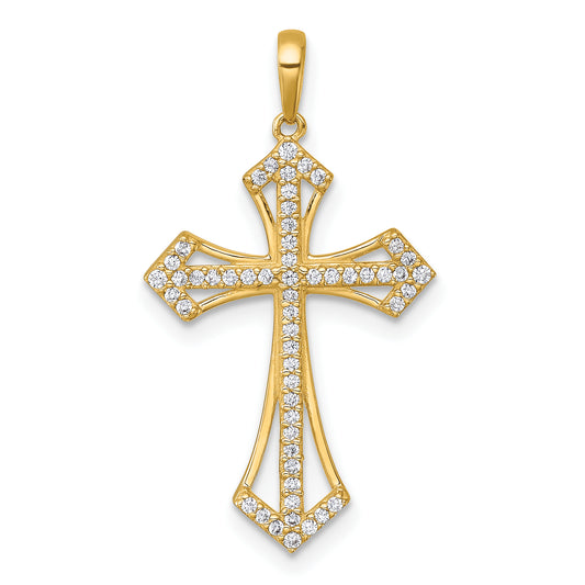 14k Polished Fancy CZ Cross Pendant
