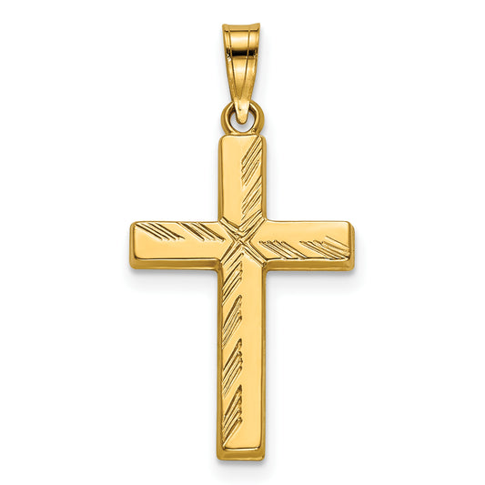 14k Diamond-cut Hollow Cross Pendant