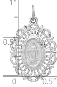 14k White Gold Miraculous Medal Solid Charm