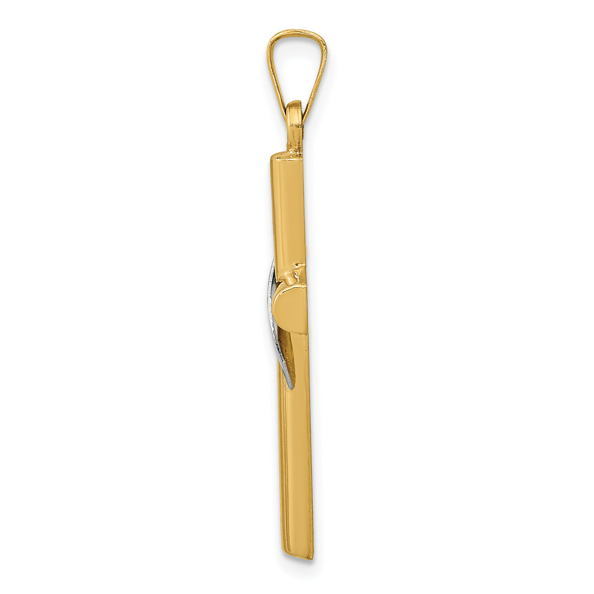 14K Two-Tone Hollow Cross w/Drape Charm