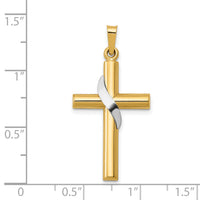 14K Two-Tone Hollow Cross w/Drape Charm