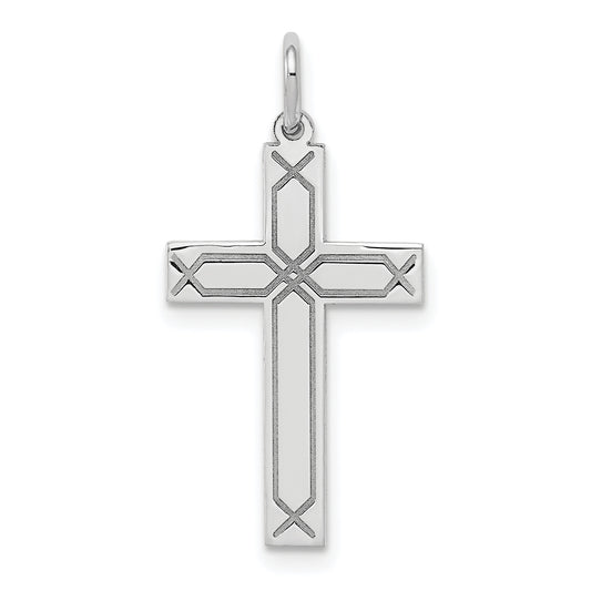 14K White Gold Laser Designed Cross Charm
