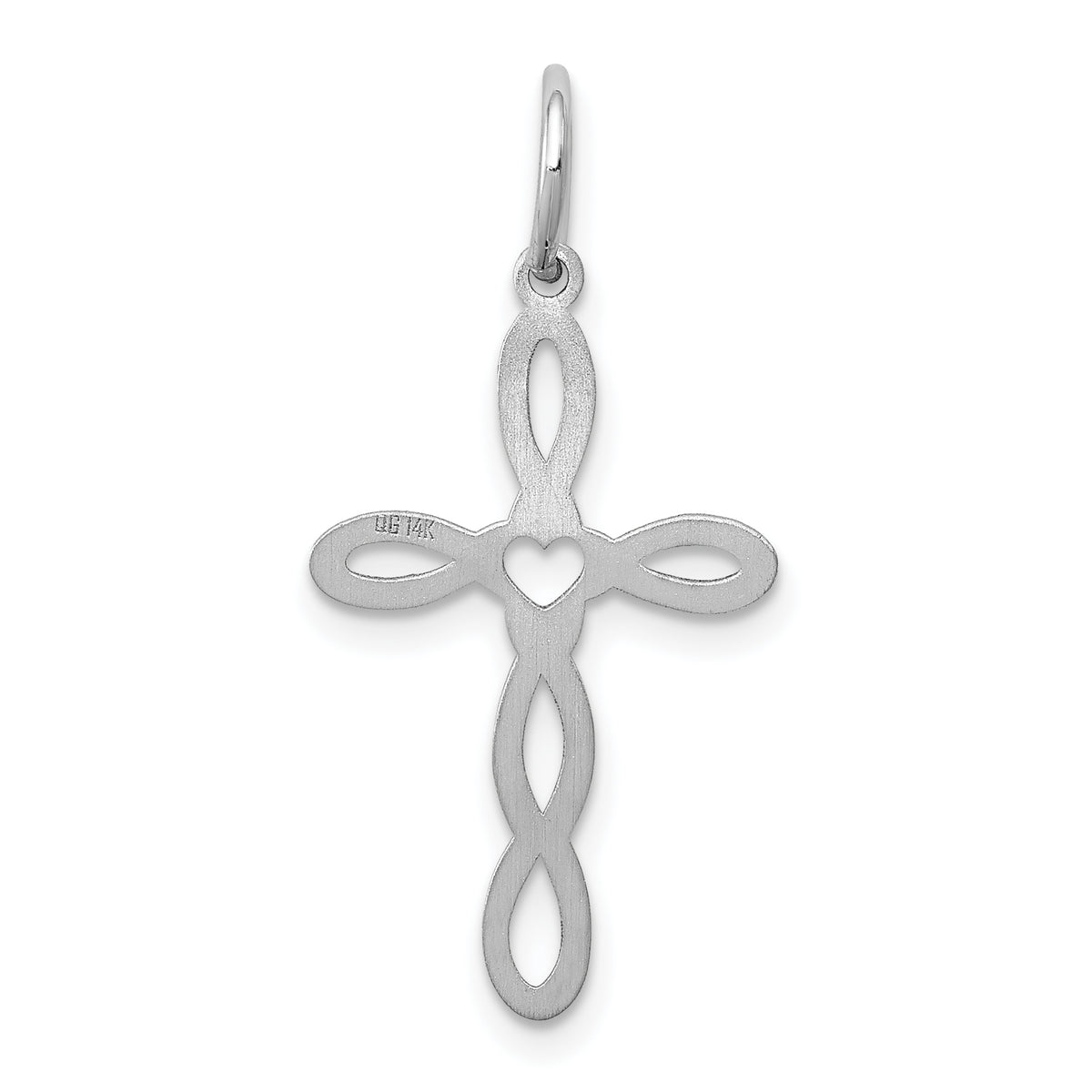 14K White Gold Loop w/Center Heart Cross Charm