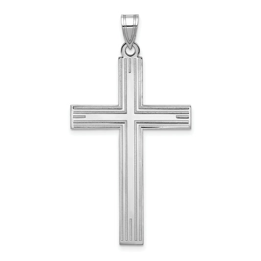 14k White Gold Solid Laser Etched Cross Pendant