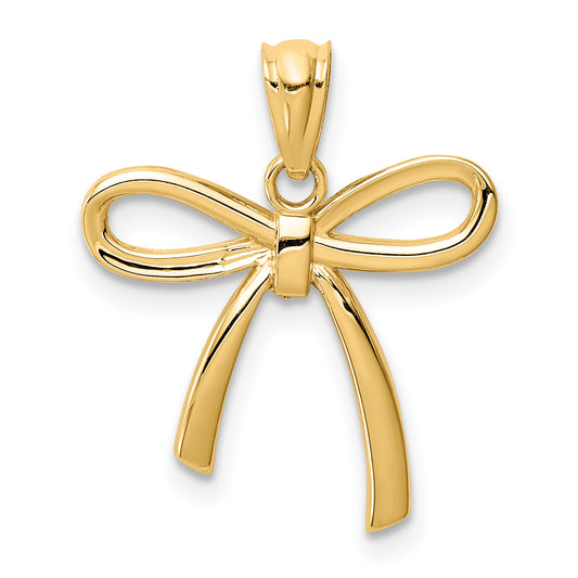 14k Gold Polished Small Ribbon Bow Pendant