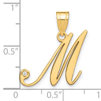 14KY Script Letter M Initial Pendant with Diamond
